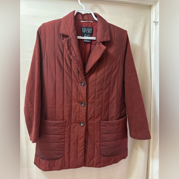 Escada Sport Quilted Wool & Cashmere Blazer Jacket – Rust Red, Size 36 (Small) - Picture 1 of 8